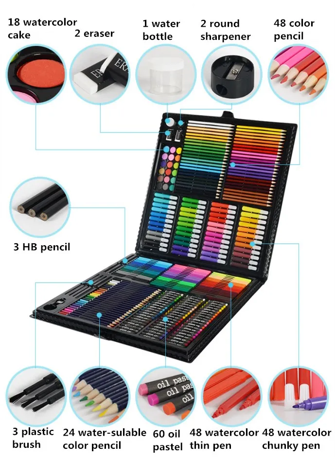 Students Go Back To School Watercolor Pencils Crayons Oil Pastels