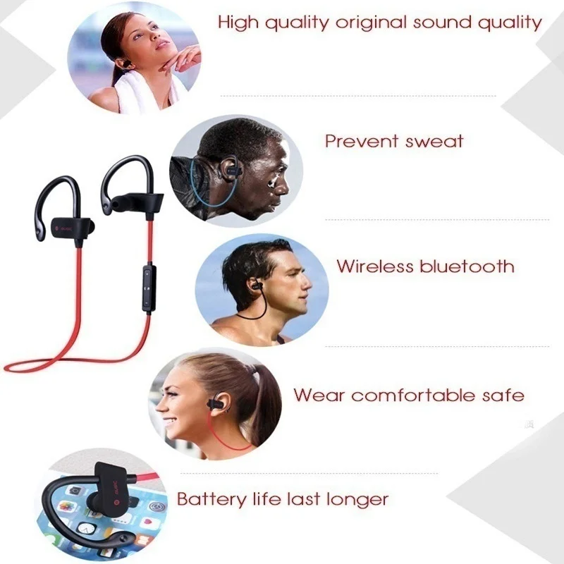 wireless headphone bluetooth Waterproof ear bluetooth sports bass earphone with mic - ANKUX.COM