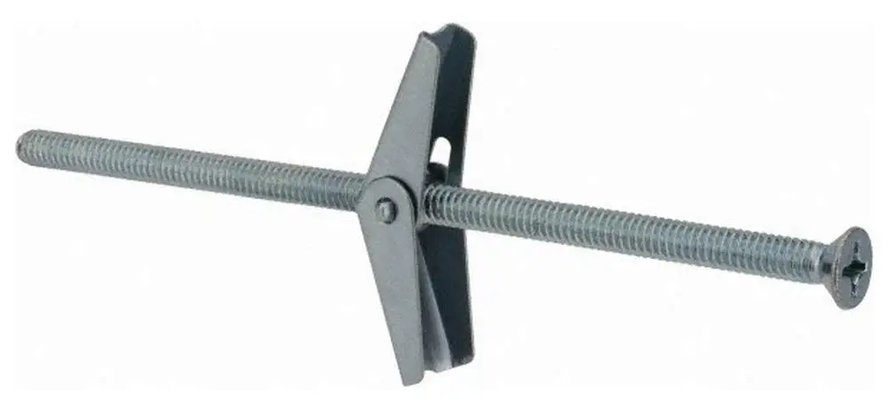 1/4" Screw, 1/4" Diam, 6" Long, Toggle Bolt Drywall & Hollow Wall Anchor 1/4" Drill, Zinc Plated, Steel, Use in Concrete, Masonry, Hollow Tile, Plaster & Wallboard