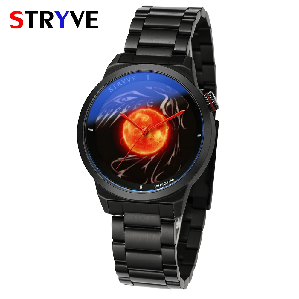 

Top Luxury Stryve Brand Creative Dial Designer Classic Black Men Quartz Clock Waterproof Mens Stainless Steel warm Watch Hot