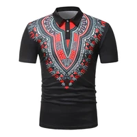 

Eye-Catching Black Printed Polo Neck Shirt Sleeves African Men'S Blouse Shirt For Men