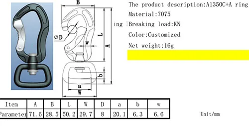 BT-A1350C Factory Custom Bulk Locking 7075 Klip Anodized Rotating Carabiner Hook Dog Leash Carabiner Snap Hook