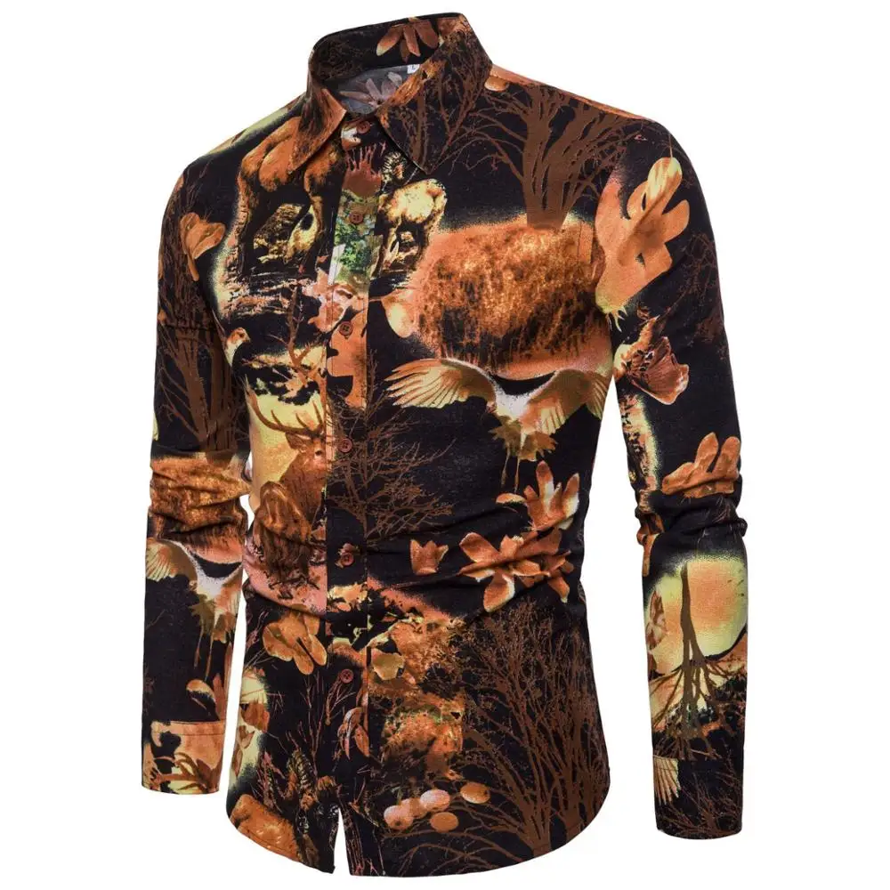 European Style Mens Dress Shirts Plus Size Single Breasted 3D Shirt Men Long Sleeve High Quality Floral Shirt camisa masculina