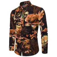 

European Style Mens Dress Shirts Plus Size Single Breasted 3D Shirt Men Long Sleeve High Quality Floral Shirt camisa masculina