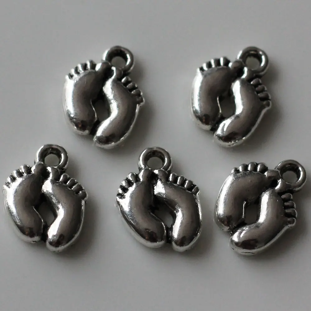 

10*14MM new arrival Feet charms Antique Silver Tone Little Baby Feet Charms pendant for jewelry making Footprint Charm, N/a