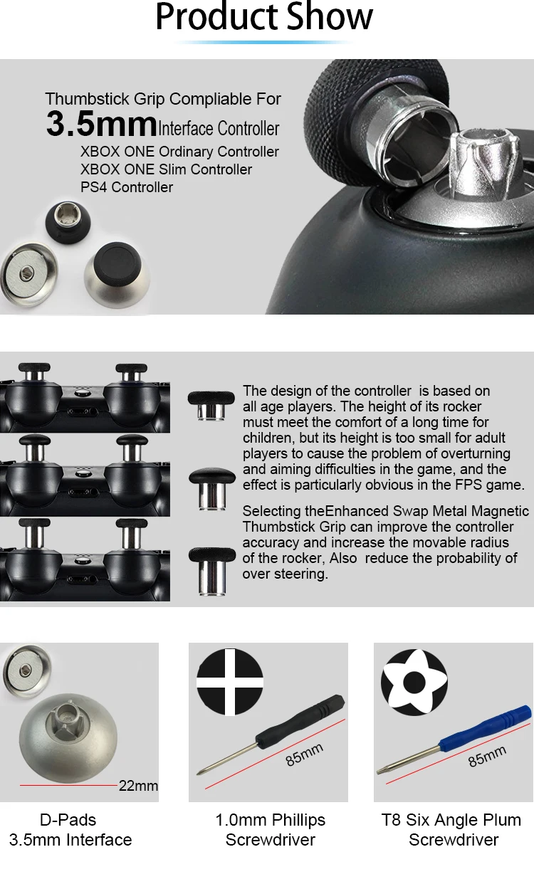 Thumbsticks Grips Metal Stick Set For Ps4/xbox One/ps4 Slim