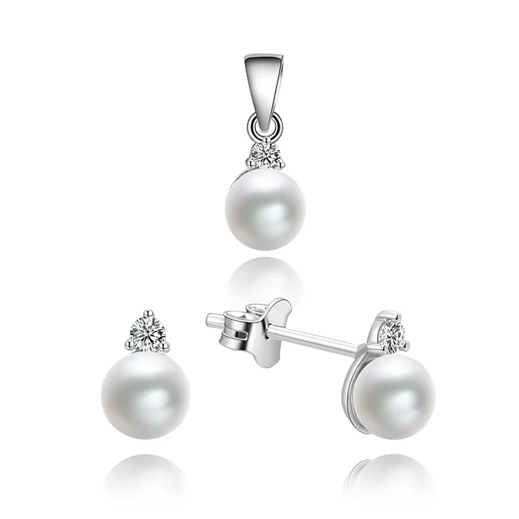 

POLIVA Simple Fashion Daily Wear 925 Sterling Silver Earring and Pendant Natural Freshwater Pearl Jewelry Sets, White