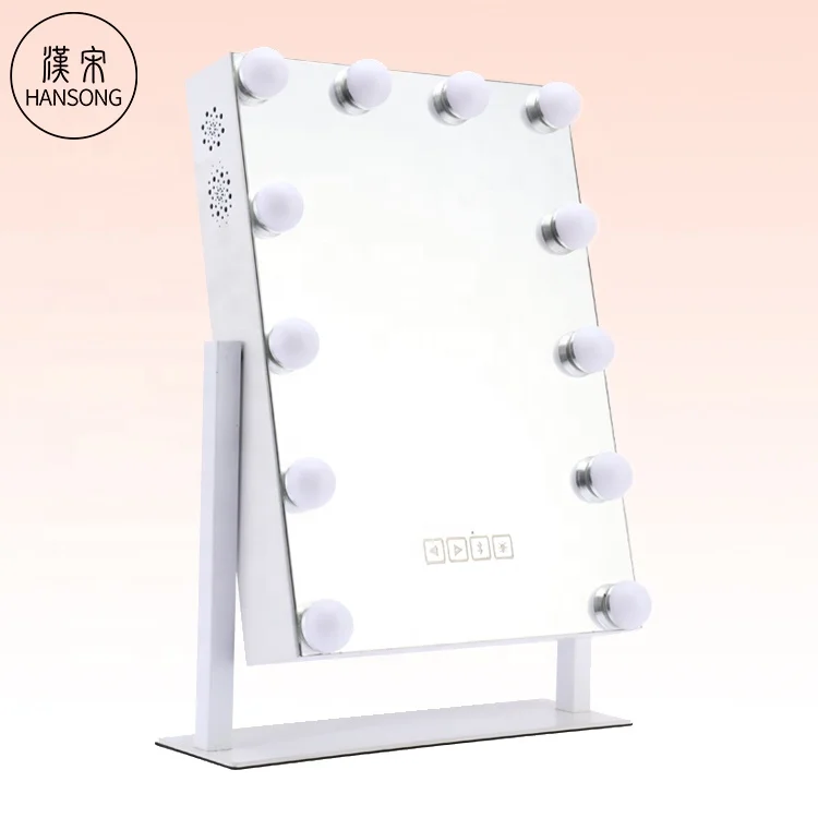

2019 Vanity Girl Hollywood Style Makeup Vanity Mirror with Light Dimmable Lighted Tabletop Speaker Mirror with 12 LED Bulbs, Black / white / pink/ rose gold /gold/red/custom/marble