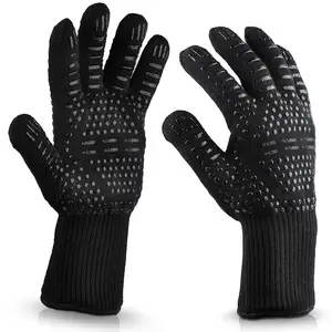 Image of Aramid fiber Plus non-slip silicone BBQ Cooking Glove 932F Extreme Heat Resistant Black bbq gloves oem