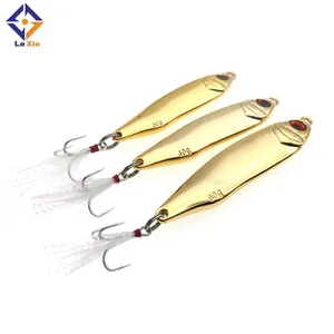 factory artificial new design 30g feather triple hook metal gold silver color lure fishing bait for wholesale