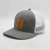 Wholesale 6 Panel Heather Grey Trucker Cap,High Quality White Mesh Hats,Custom Leather Patch Baseball Caps