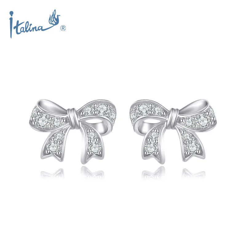 

Stud Earrings Jewelry Fashion Manufacturer Wholesale Bow knot Earring For Women Girl with White Cubic Zirconia