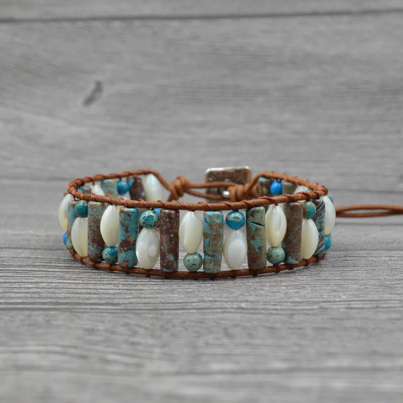 

Imperial Stone & Shell Simple Leather Bracelet Boho Leather Multilayer Bracelet