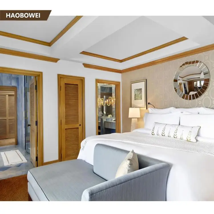 
European style mdf hotel bedroom foshan with night stand/ hotel bed base 