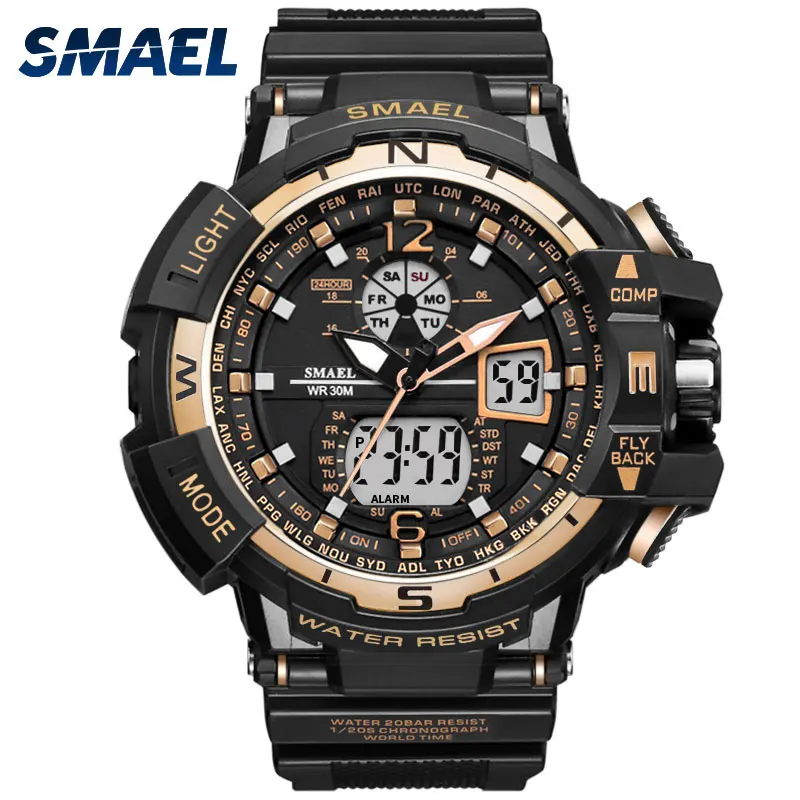 

Smael 1376 Brand Military Dual Time Chronograph Digital Quartz Luminous Clock Outdoor Men 30m Waterproof Sports Analog Led Watch