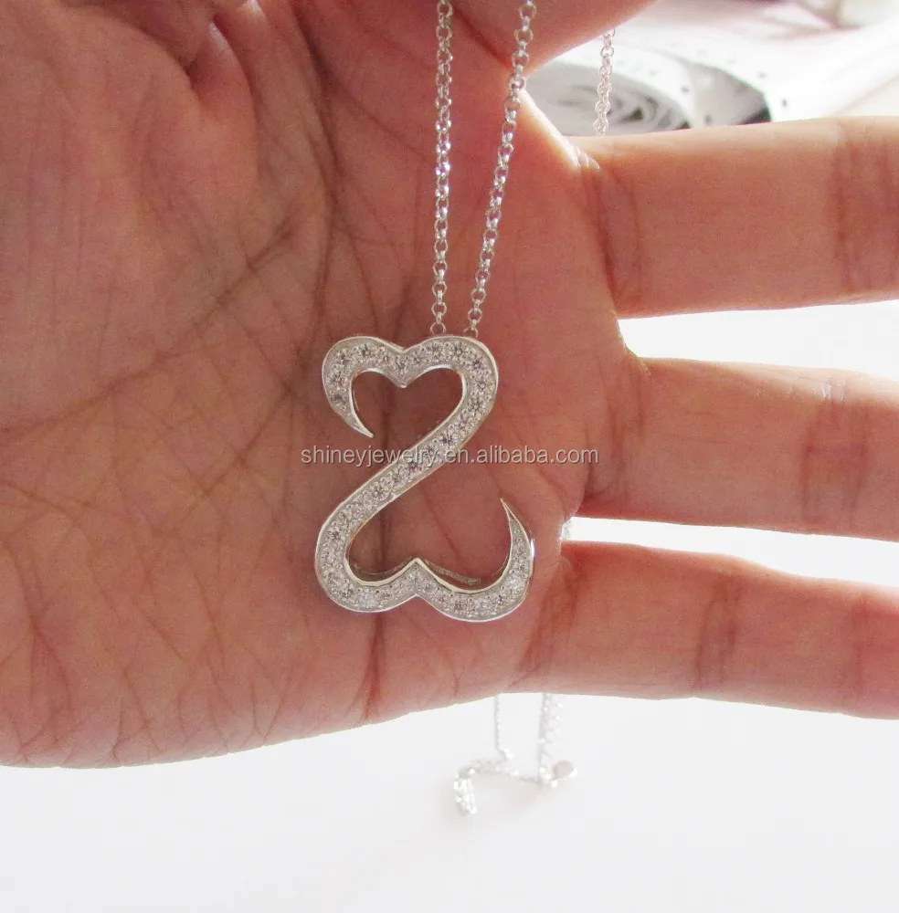 

2018 valentines gift open heart doube heart heart arrow cubic zirconia 925 sterling silver necklace jewelry, White