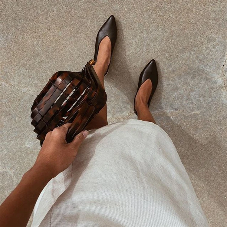 Women Foldable Acrylic Handbag Hollow Out Basket Bird CageTote Ark Bag Hand Woven Bag Bamboo Stitching plastic basket beach bag