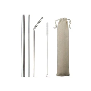 Image of Eco friendly 18/10 stainless steel 5pcs metal drinking straw set with Pouch