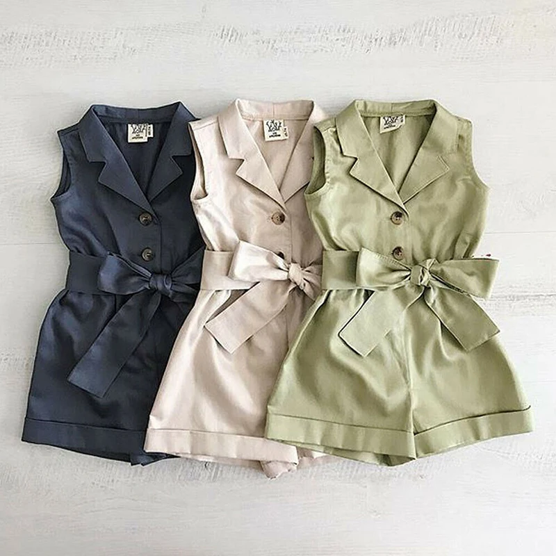 

Cotton baby pure color bowknot jumpsuit clothes outfit young girl clothing set