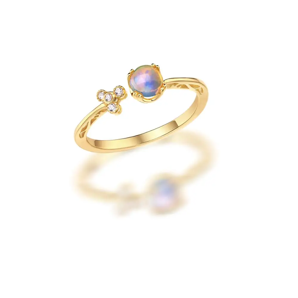 Adjustable open ring sterling silver moonstone ring