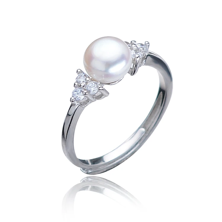 

JZ01-7805 promotional charm handmade pearl silver open ring value pearl diamond ring