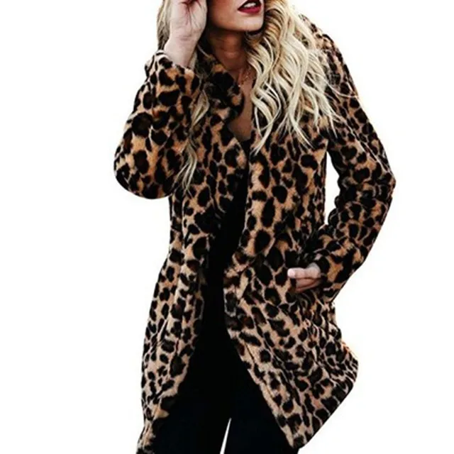 

Fashion Faux Fur coat Winter Warm Leopard artificial fur Coats Jacket Women