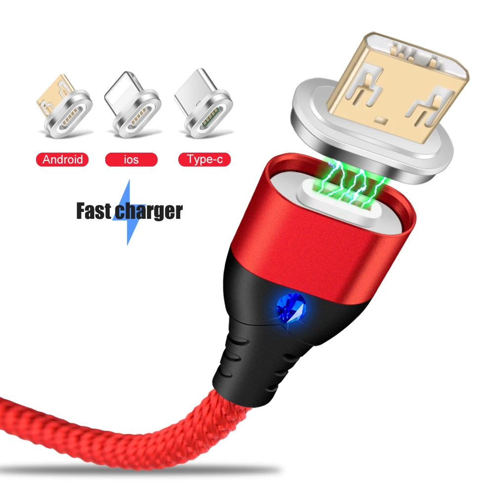 

3A Fast Diamond LED Magnetic Usb Type C 3.0 Charging Data Otg Cable, Silver;black;red;blue