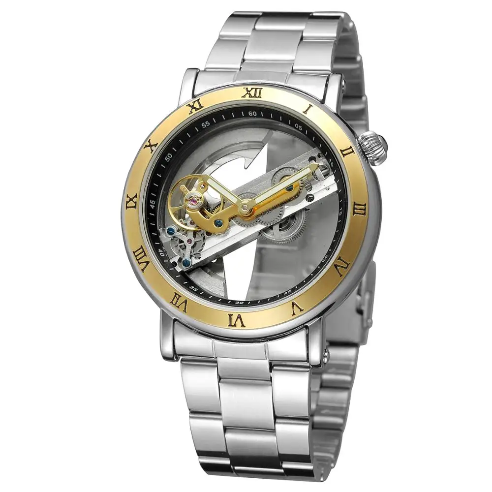 

China Forsining Factory Transparent Male WristWatches Luxury Mechanical Stainless Steel See-through Case Back Automatic Watch