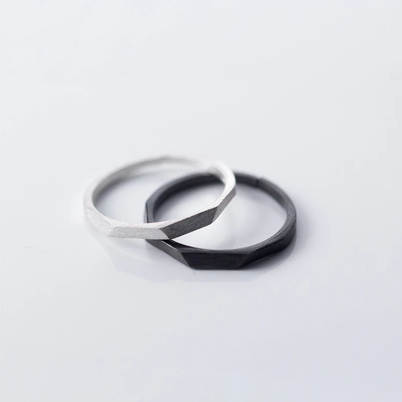 

Korean Style Fashion Women 925 Silver Black Cut Frosted Rings Jewelry Gifts