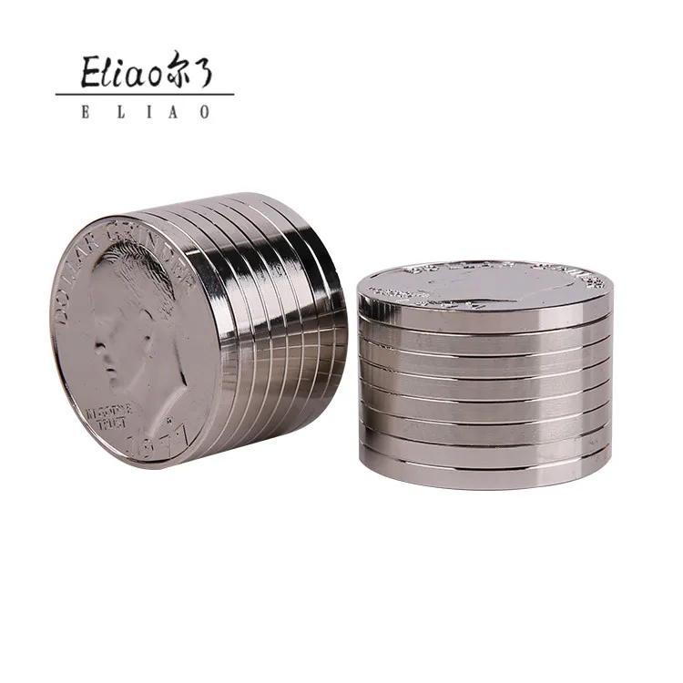 

YiWu Erliao 3 Parts  Coin Shape Metal Tobacco Grinder Snuff Smoke Herb Grinders, Silver