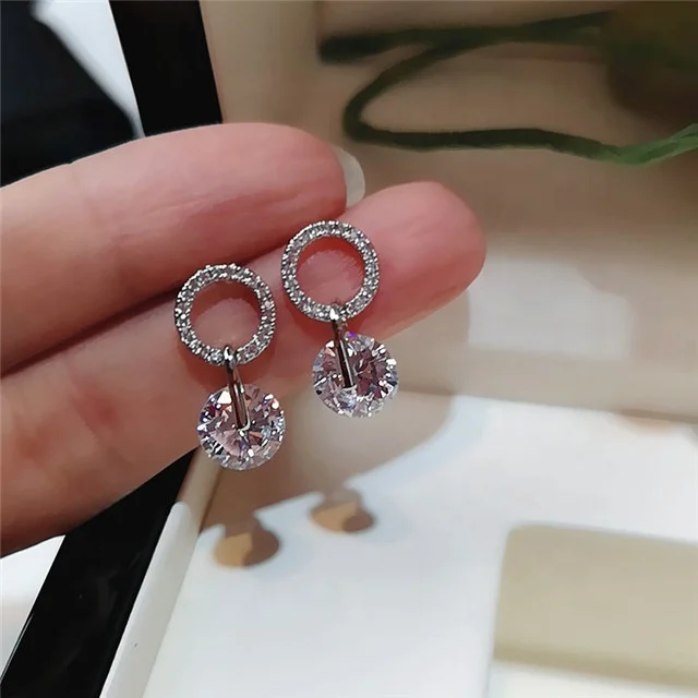 

Crystal Round Luxury Female Stud Earrings for Women Gift Wedding Party Jewelry