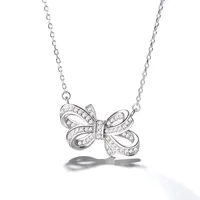 

Hot Sale Pure 925 Sterling Silver Jewelry Zircon Stone Bow Necklace