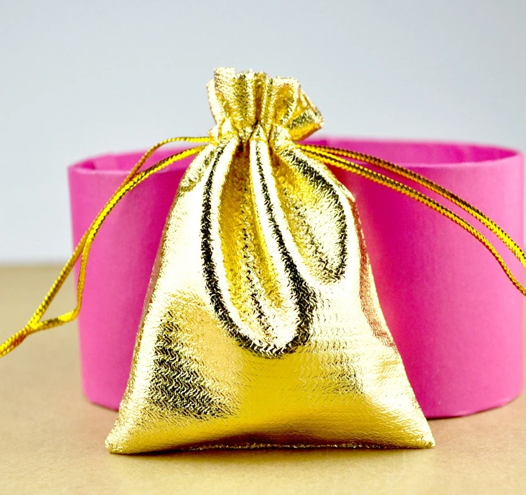 

7cm*9cm Custom logo printed drawstring cloth material jewelry pouch bag, Gold