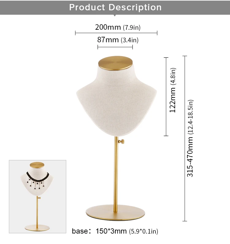 Beige Linen Necklace Bust Jewelry Metal Display Stand Jewelry Bust