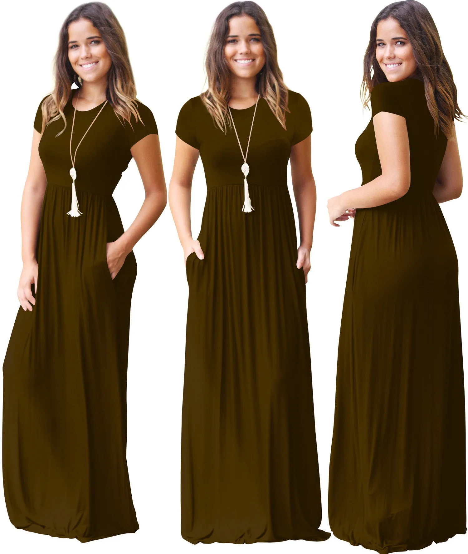 

Women's Summer T-Shirt Dress Short Sleeve Loose Plain Maxi Dresses Casual Long Dresses with Pockets
