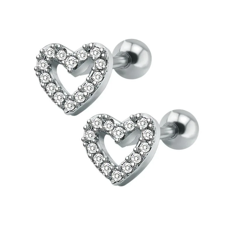 

Fashion Jewelry Cartilage Ear Stud Stainless Steel Piercing Heart Tragus, 5aaaaa for zircon