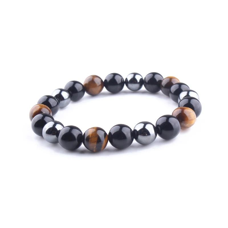 

10mm Tiger Eye&Black Onyx&Hematite Magnetic Energy Bracelet For Man