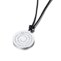 

Men's Wisdom Quotes Serenity Prayer Round Stainless Steel Pendant Necklace in Silver Tone With Leather Rope Chain Choker