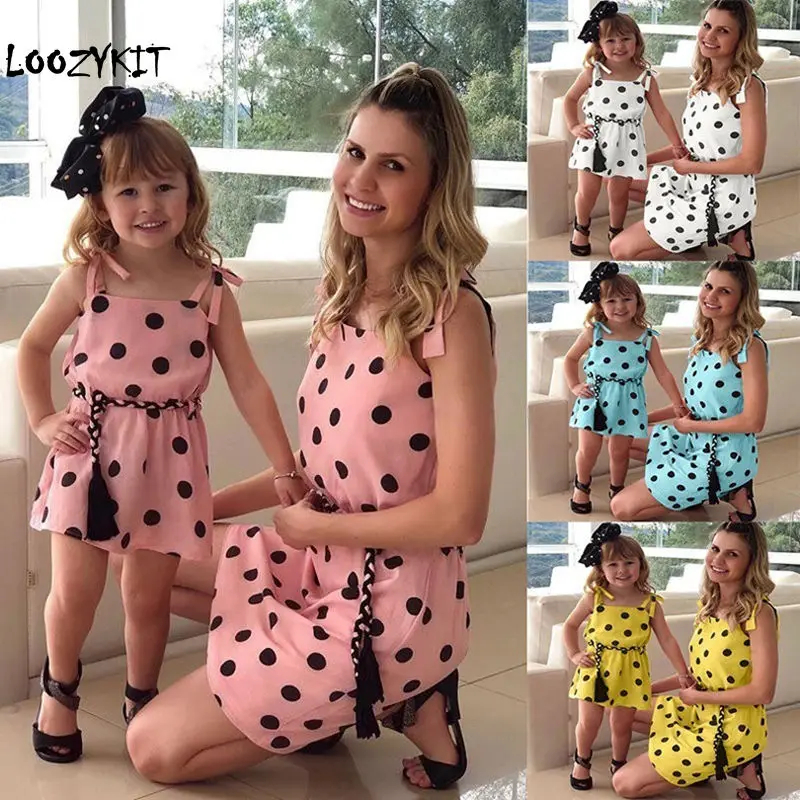 

Polka Dot Sleeveless Mother and daughter Matching Dresses Family Look mommy and me Clothes mom Baby Girl Dress Clothing NO BELT, Picture