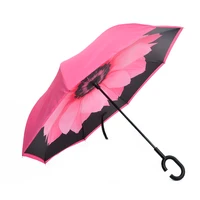 

Custom Upside-Down C Hands Free Handle Inside Out Double Layer Sided Car Reserve Inverse Reversible Inverted Reverse Umbrella