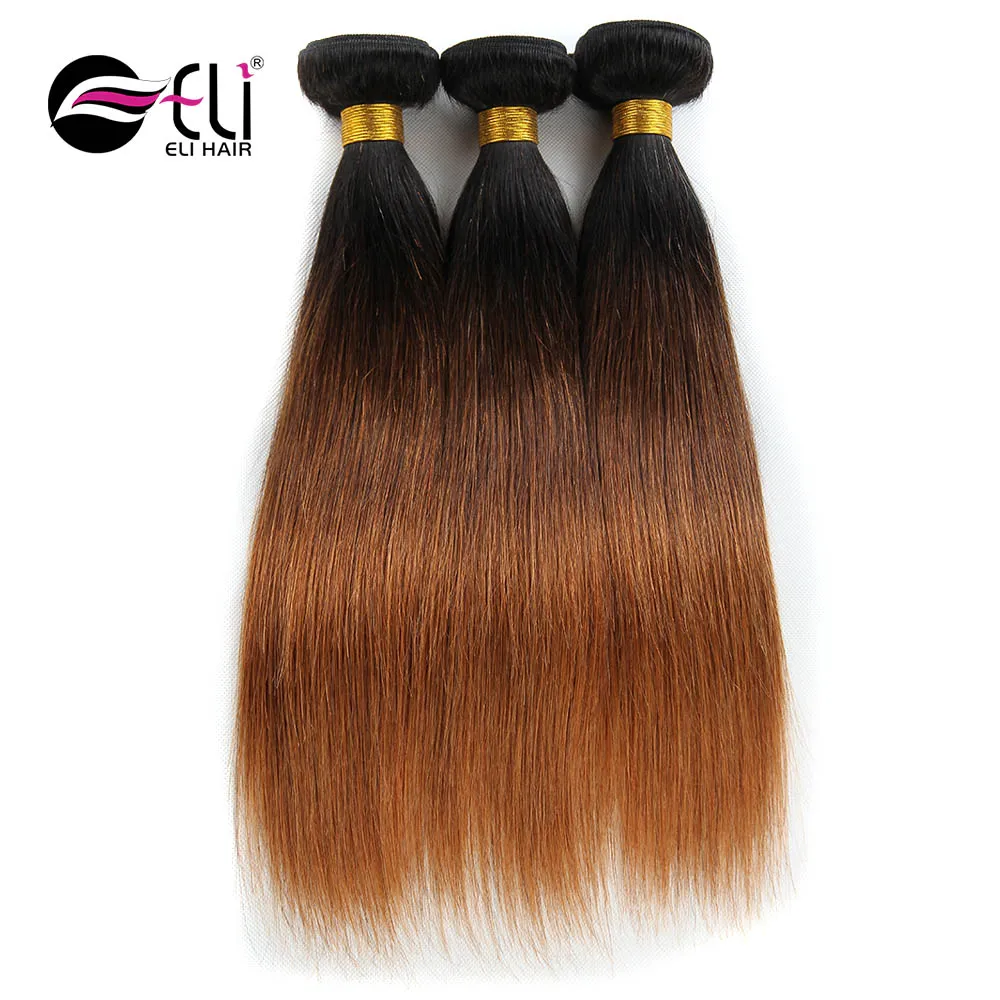 

Ombre Peruvian Virgin Hair Body Wave 3 Pcs Lot Human Hair Extensions Bundles With Lace Closure two tone 1B#27