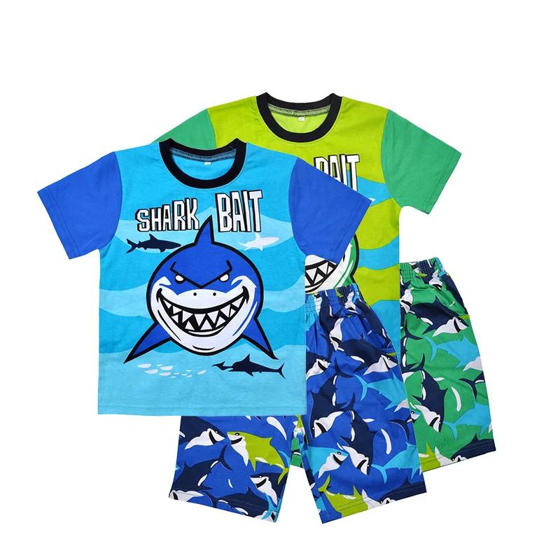 

Guangzhou High Quality Cartoon Printed Jaws Cotton 2-10 Years Old Boys Home Dress Clothes, Blue or green