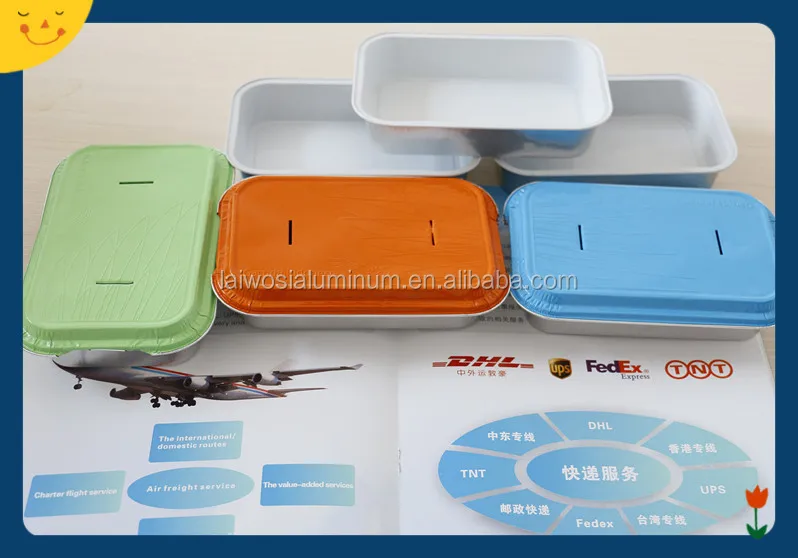 aluminum foil airline food packing container with colorful lids