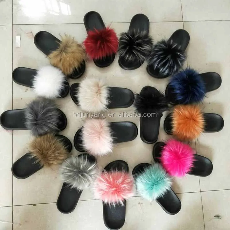 

2022 New products custom color fuzzy sandal faux fur slipper women