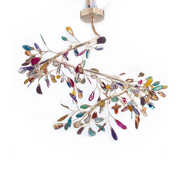 Zhongshan factory modern agate pendant light stone house lighting decoration gold chandelier