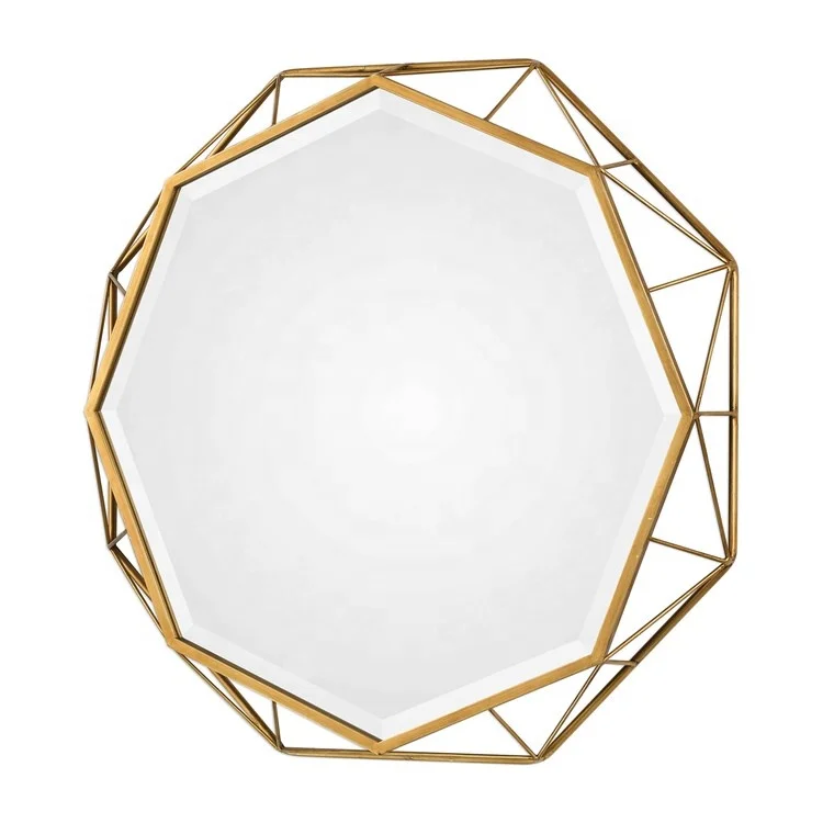 Swt China Cheap Bathroom Metal Framed Octagonal Convex Gold Mirror