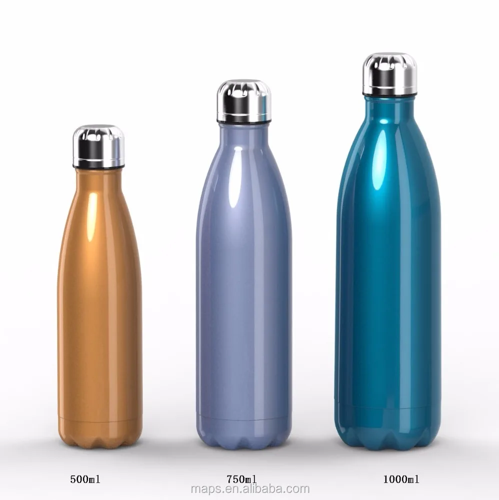 500 ml 750 ml 1 liter hot sale 18/8 stainless steel cola shape vacuum water bottle