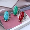 Natival American Punk Style Men Vintage Navajo Silver Plated Turquoise Stone Rings