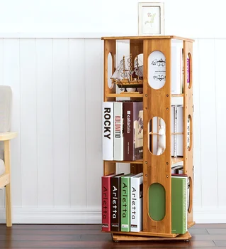 360 Revolving Design Bookshelf Bamboo Wooden Bookcase