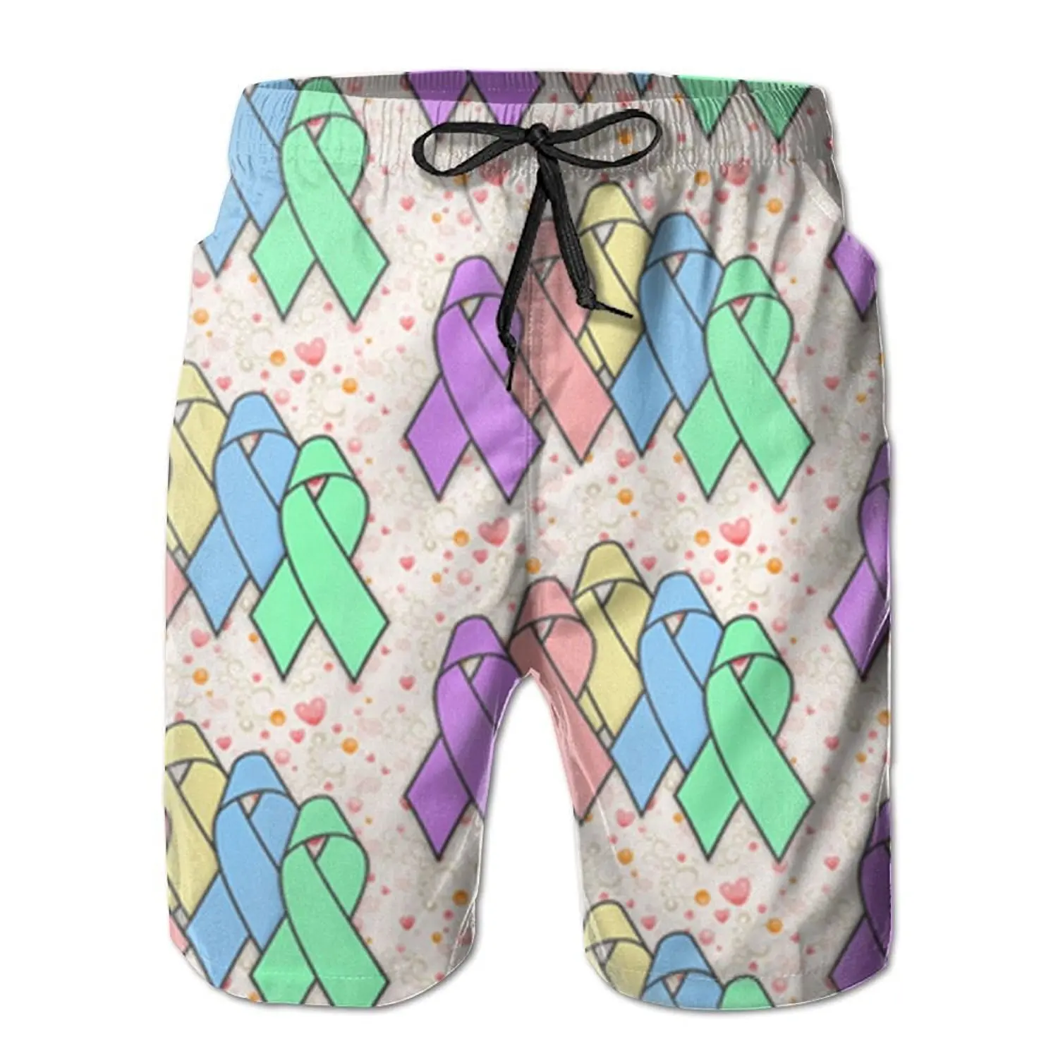 UAJAR Breast Cancer Pink Ribbon Mens 3D Printed Board Shorts Cool Beach Swim Shorts Swim Trunk